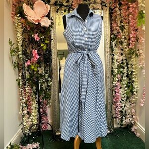 Blue gingham summer dress with pockets size 10